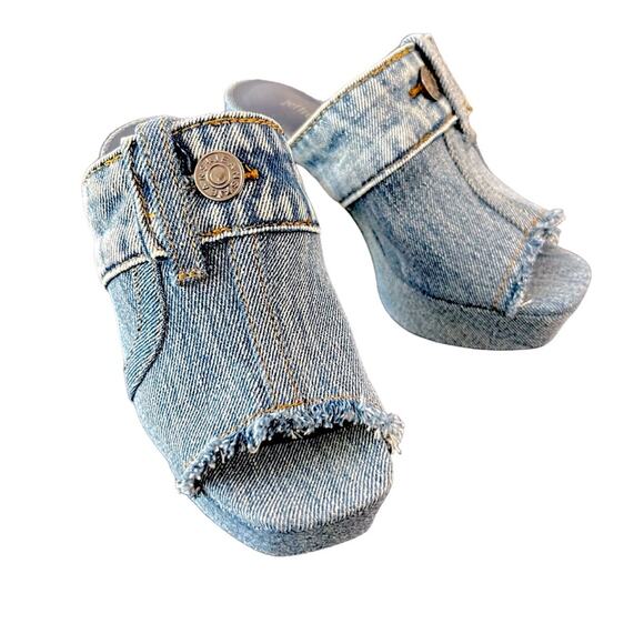 Jeffrey Campbell Magda Denim Jean Slide Platform Heel Size 5 - Picture 3 of 12